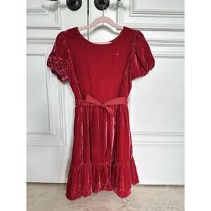 J Crew Girl’s Red Puff Sleeve Velvet Dress Size 10 Holiday Party